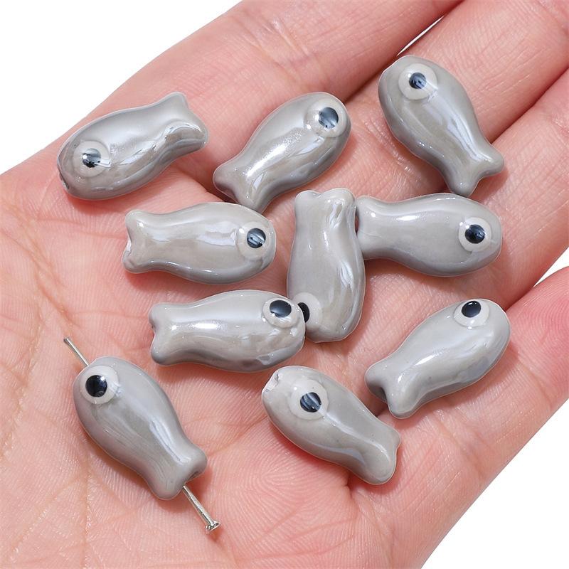 30 pcs/bag 10x19mm double-sided ceramic painted fish beads DIY accessories