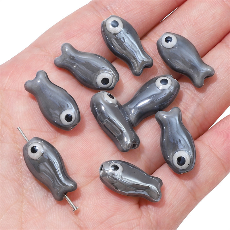 30 pcs/bag 10x19mm double-sided ceramic painted fish beads DIY accessories