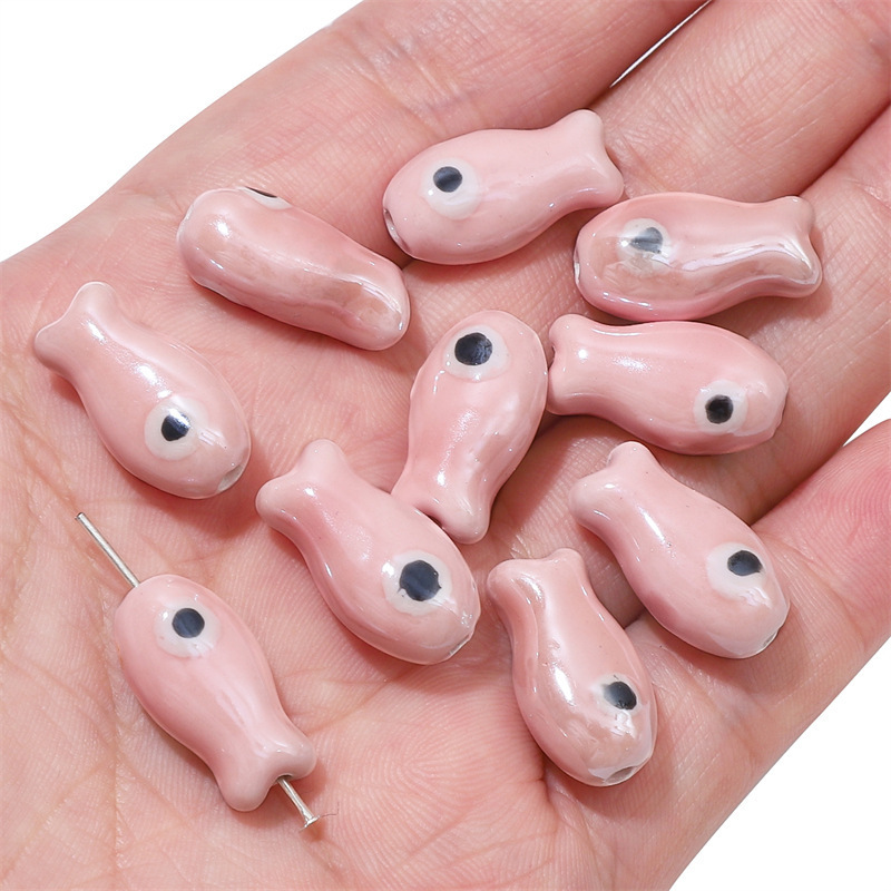 30 pcs/bag 10x19mm double-sided ceramic painted fish beads DIY accessories