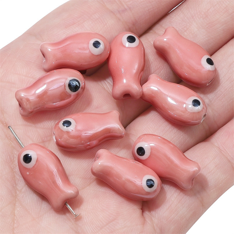 30 pcs/bag 10x19mm double-sided ceramic painted fish beads DIY accessories
