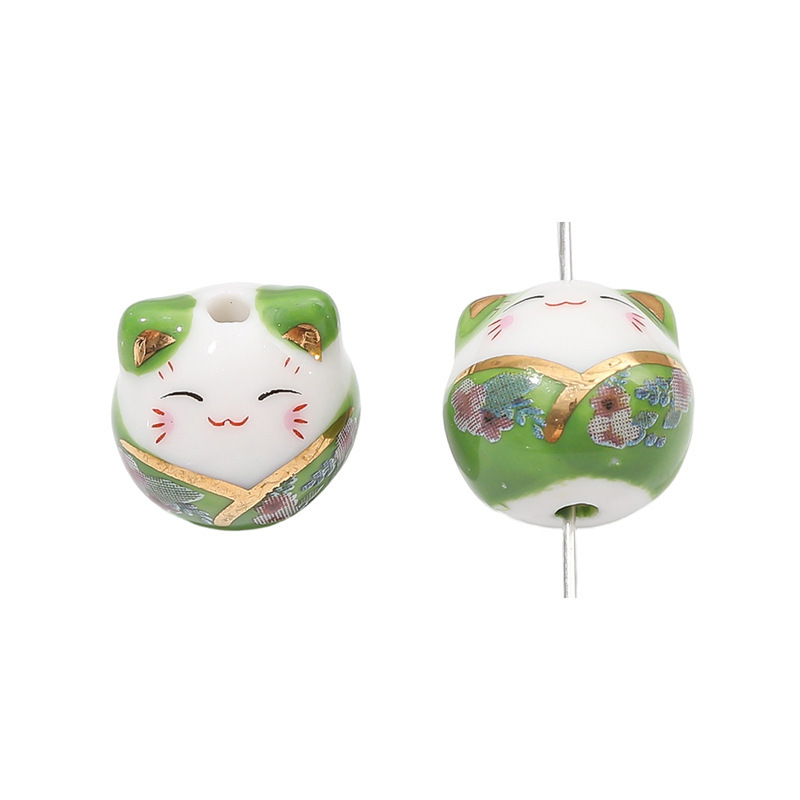 10 pcs/bag 15x14mm Ceramic Hand-Painted Lucky Cat Beads DIY Accessories