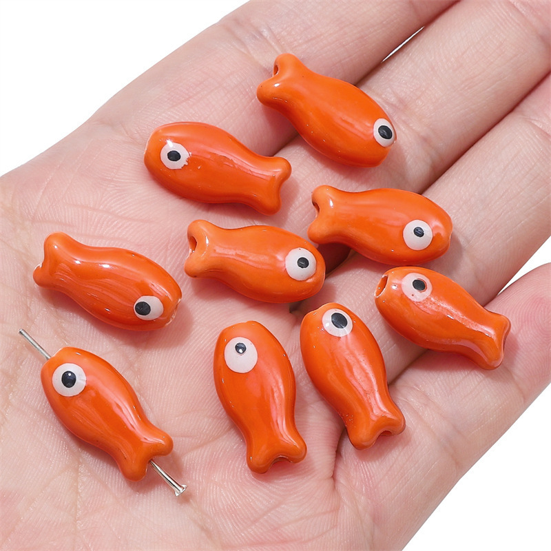 30 pcs/bag 10x19mm double-sided ceramic painted fish beads DIY accessories