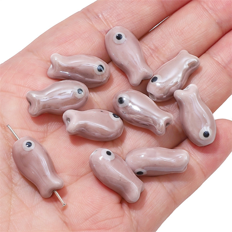 30 pcs/bag 10x19mm double-sided ceramic painted fish beads DIY accessories