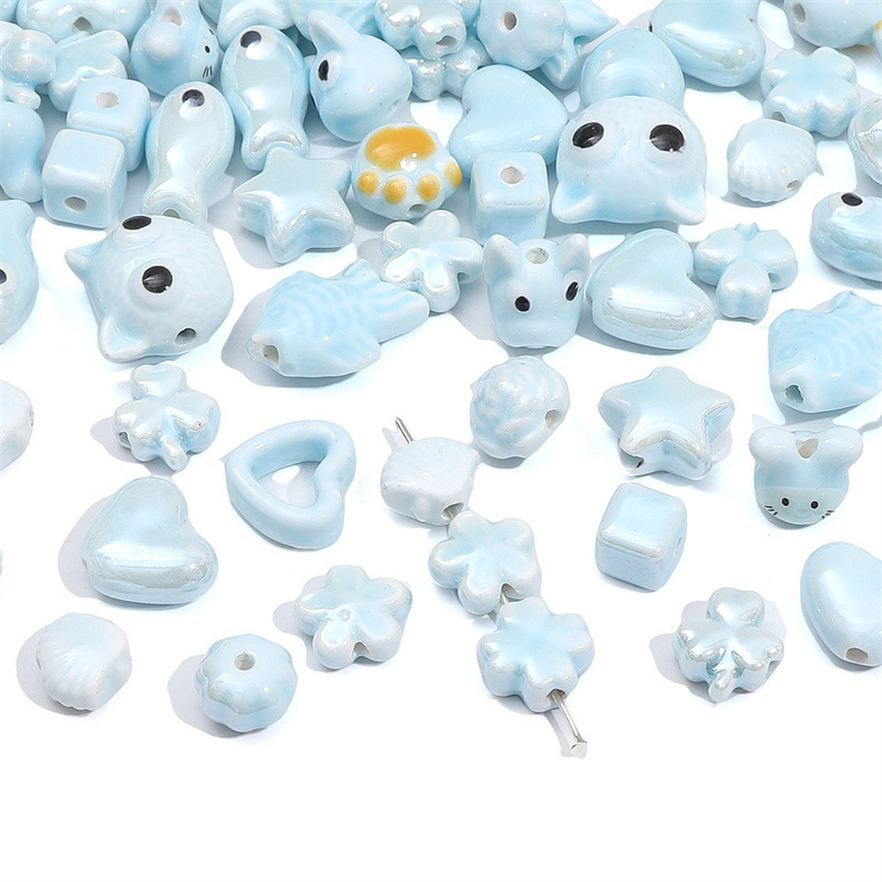 40 pcs/bag Blue Ceramic Multi-Shape Beads DIY Accessories