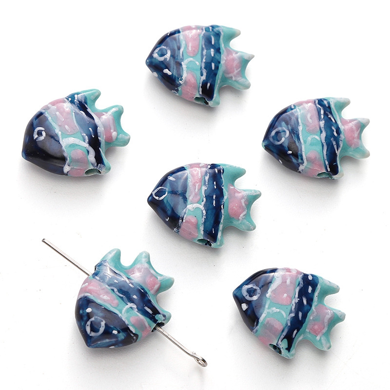 10 pcs/bag Cartoon Hand-Painted Tropical Fish Ceramic Beads DIY Accessories