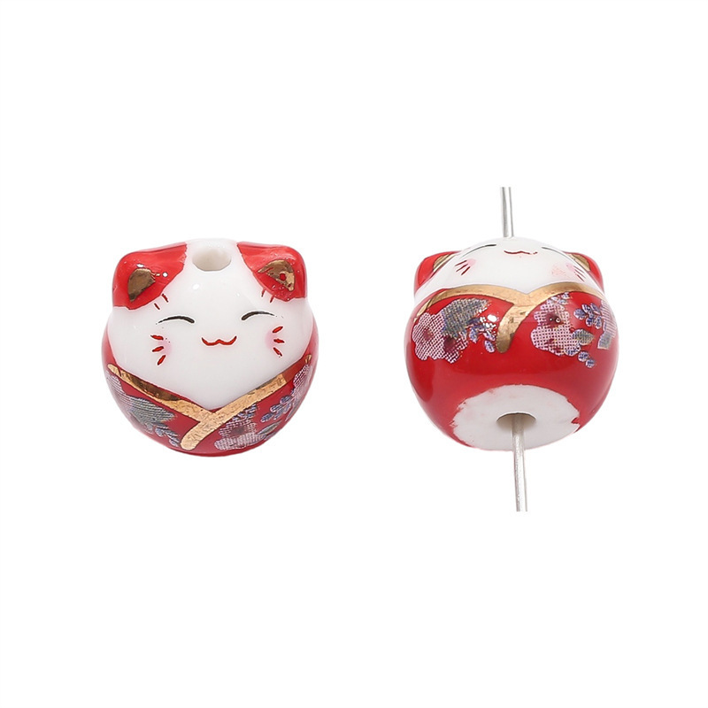 10 pcs/bag 15x14mm Ceramic Hand-Painted Lucky Cat Beads DIY Accessories