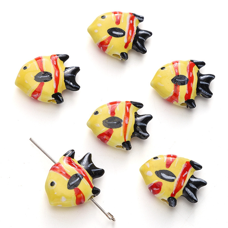 10 pcs/bag Cartoon Hand-Painted Tropical Fish Ceramic Beads DIY Accessories