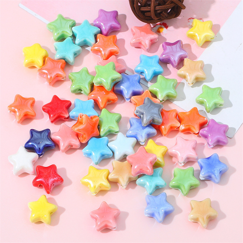 50 pcs/bag Cream Colored Ceramic Star Beads DIY Accessories