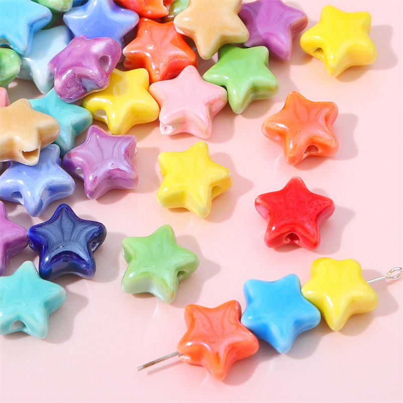 50 pcs/bag Cream Colored Ceramic Star Beads DIY Accessories