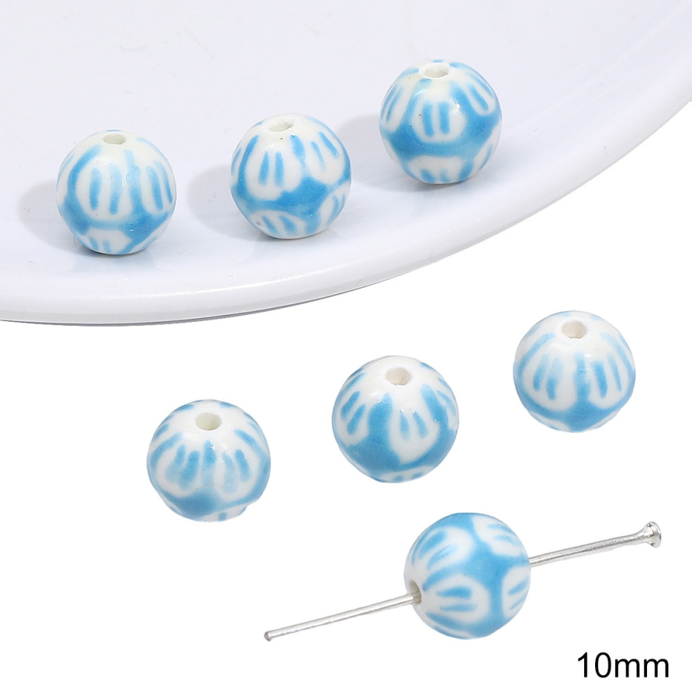 40 pcs/bag Blue Ceramic Multi-Shape Beads DIY Accessories