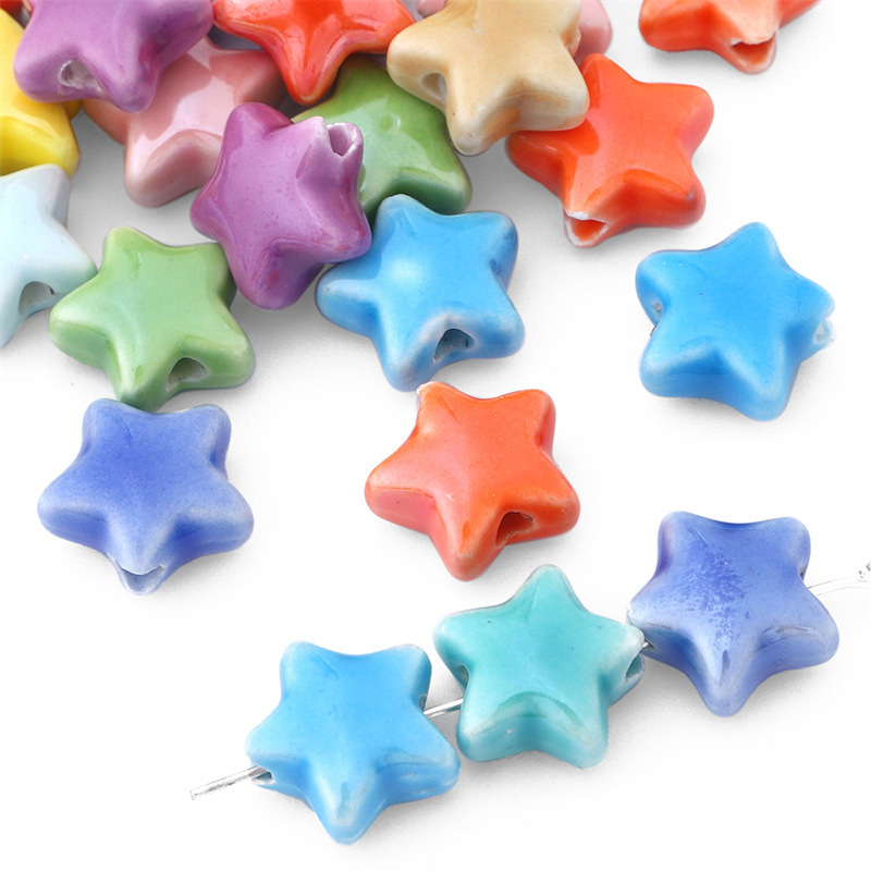 50 pcs/bag Cream Colored Ceramic Star Beads DIY Accessories