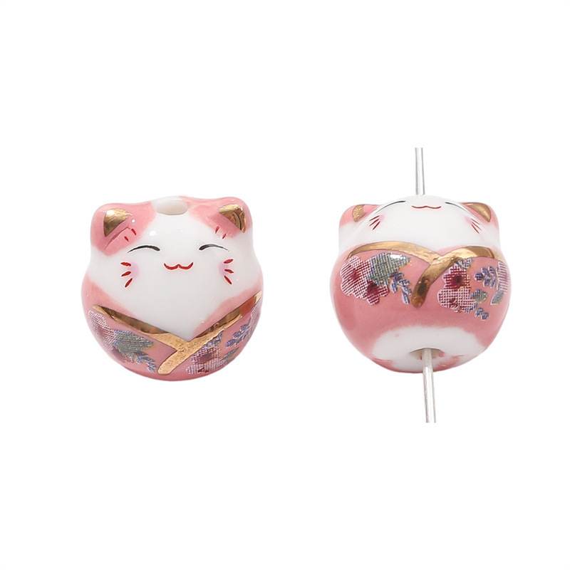 10 pcs/bag 15x14mm Ceramic Hand-Painted Lucky Cat Beads DIY Accessories