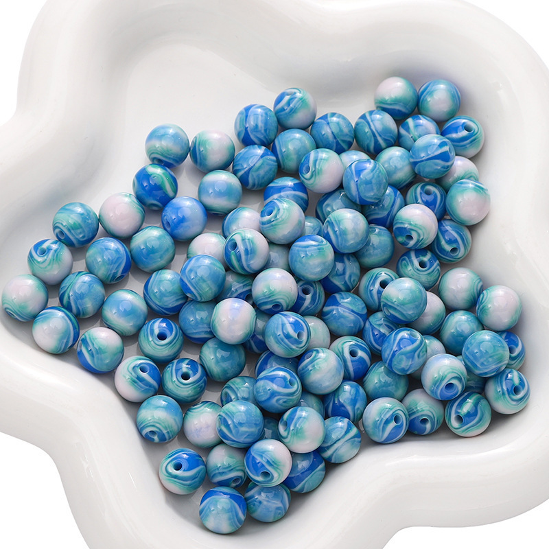 200 pcs/bag 8mm Resin Oil Painting Loose Round Beads DIY Accessories