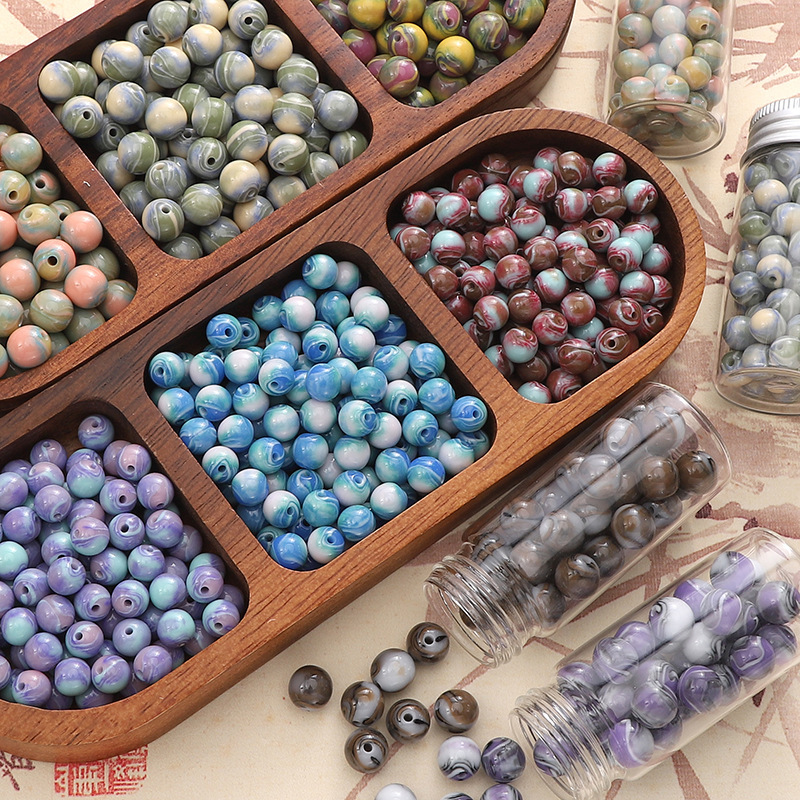 200 pcs/bag 8mm Resin Oil Painting Loose Round Beads DIY Accessories