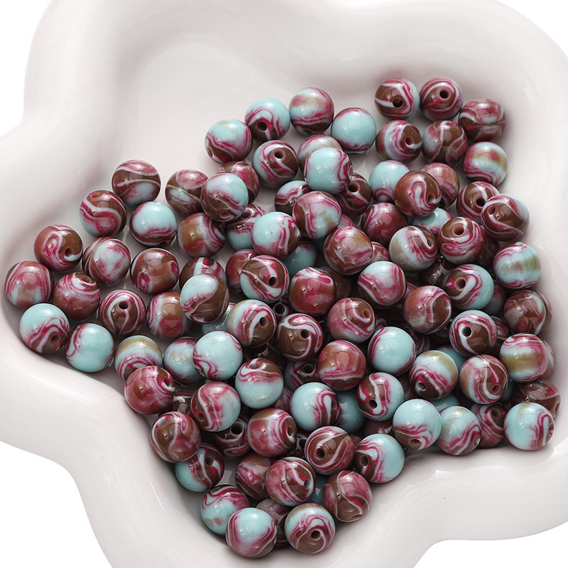 200 pcs/bag 8mm Resin Oil Painting Loose Round Beads DIY Accessories