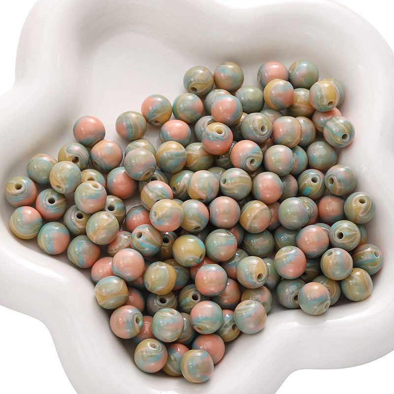 200 pcs/bag 8mm Resin Oil Painting Loose Round Beads DIY Accessories