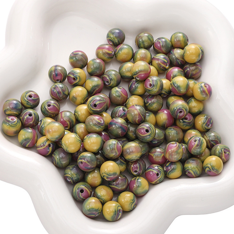 200 pcs/bag 8mm Resin Oil Painting Loose Round Beads DIY Accessories