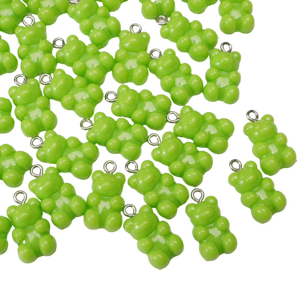 100 pcs/bag 11x21mm solid candy-colored resin bear pendant DIY accessory
