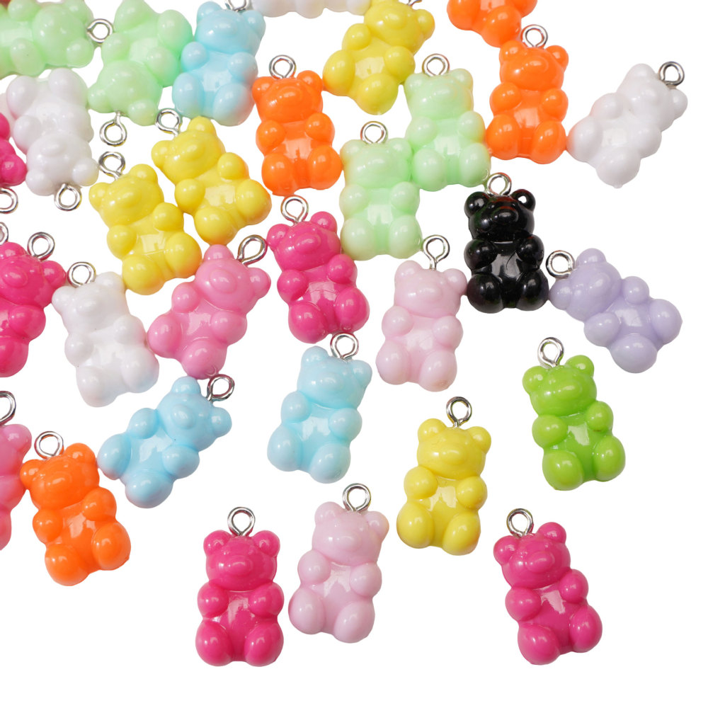 100 pcs/bag 11x21mm solid candy-colored resin bear pendant DIY accessory