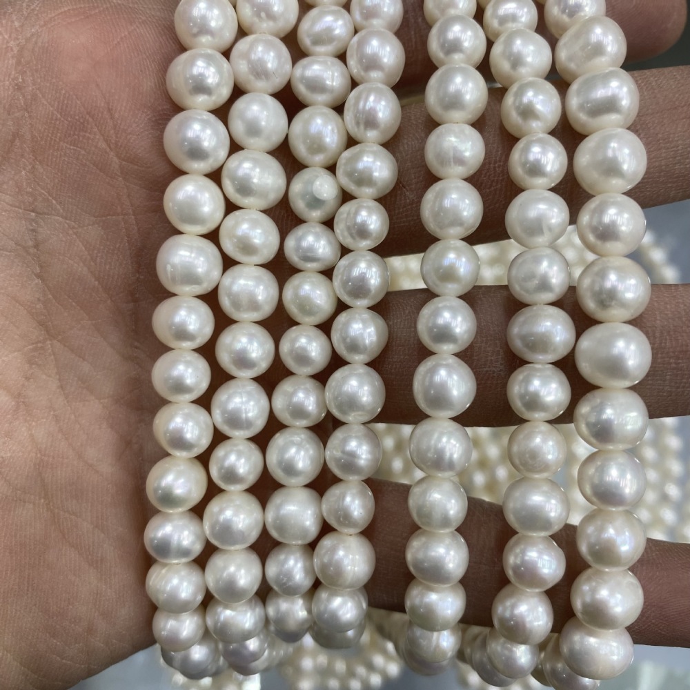 7-8mm Natural Freshwater Pearls, Nearly Round with Very Few Surface Marks, DIY Accessories