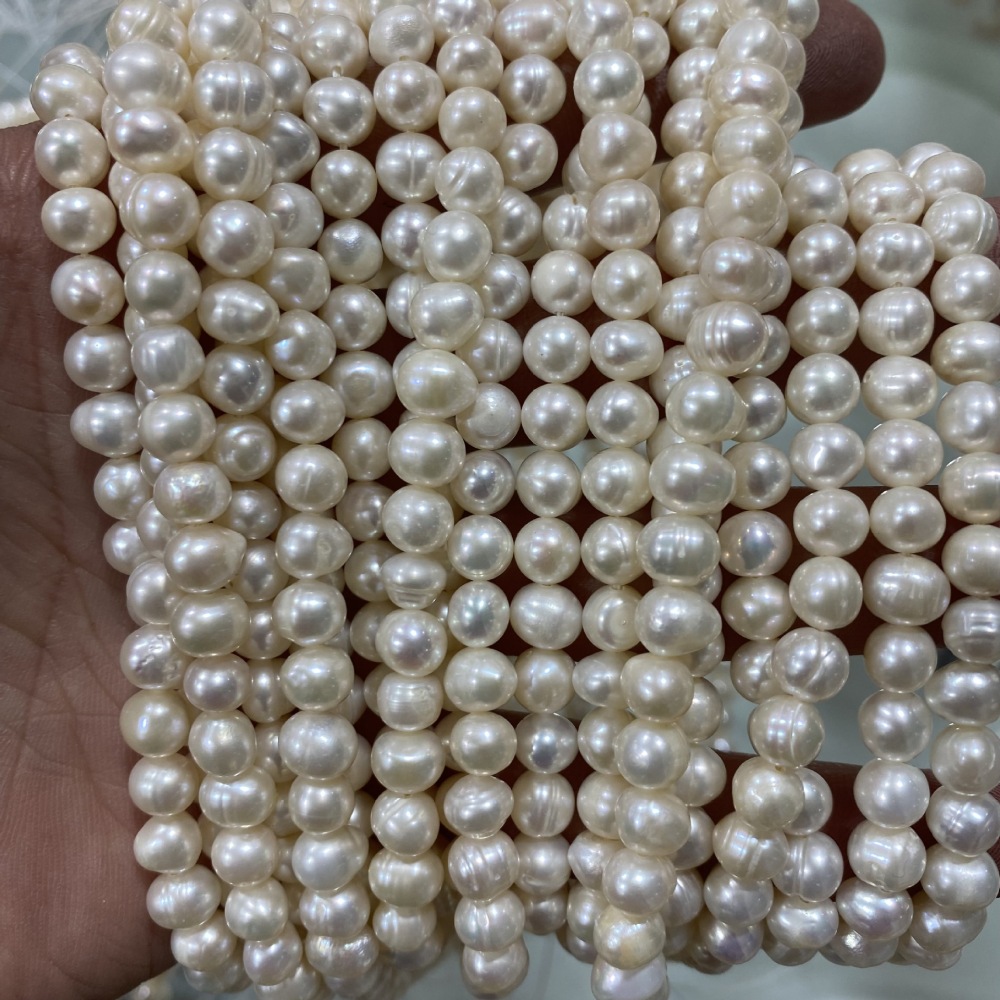 6-7mm Natural Freshwater Pearls, Near-Round with Slight Texture, DIY Accessories