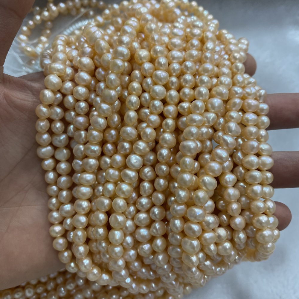 6-7mm Natural Freshwater Pearls, Potato-shaped, light spiral pattern. DIY Accessories