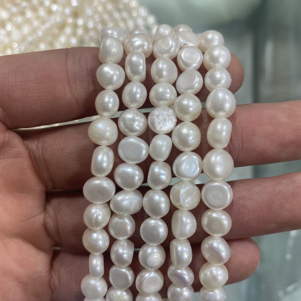 7-8mm Natural Freshwater Pearls, Smooth on Both Sides, DIY Accessories
