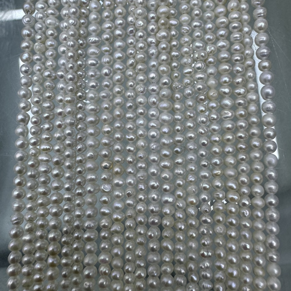 3-4mm natural freshwater pearls, nearly round, with high luster, almost flawless, DIY accessories