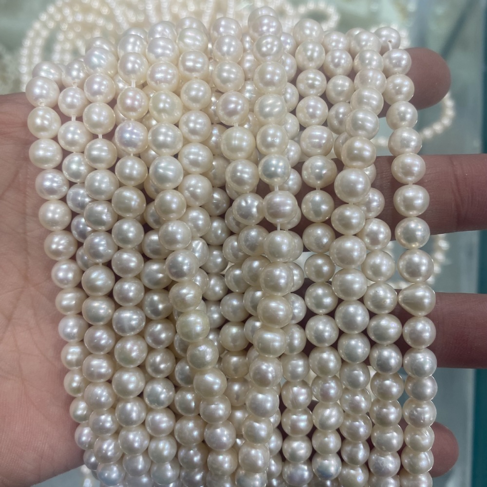 6-7mm Natural Freshwater Pearls, Near Round, Slightly Textured, DIY Accessories