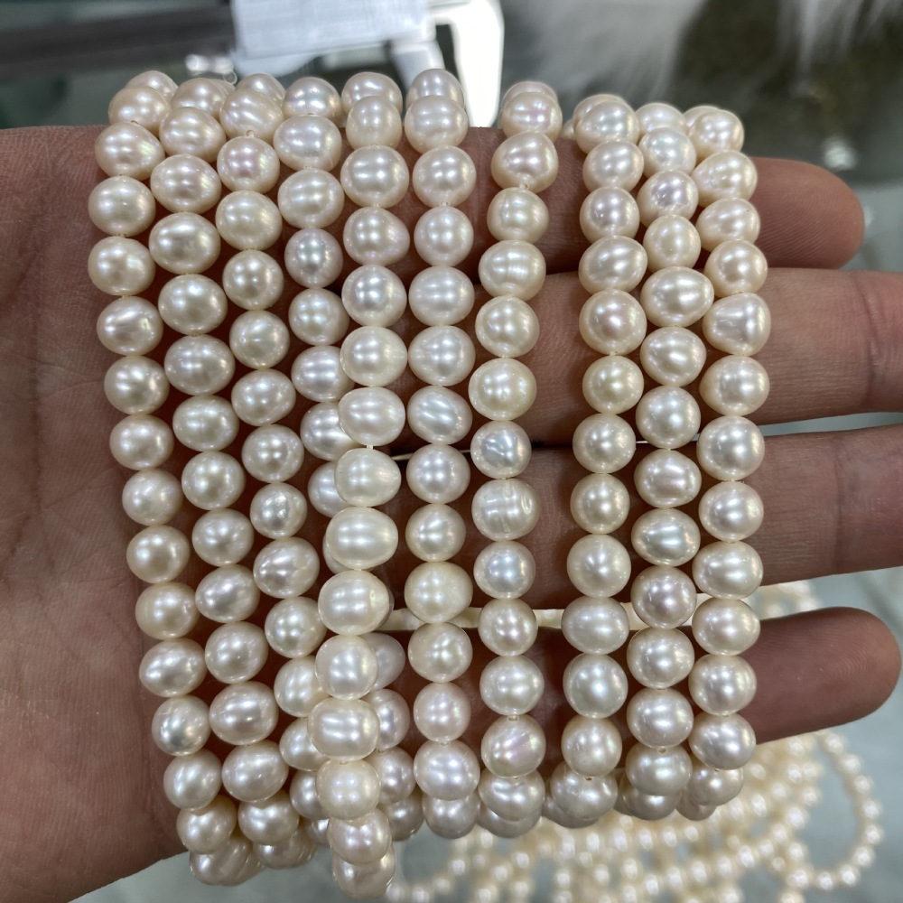 6mm Natural Freshwater Pearl, High Luster, No White Veins, Oval, DIY Accessory
