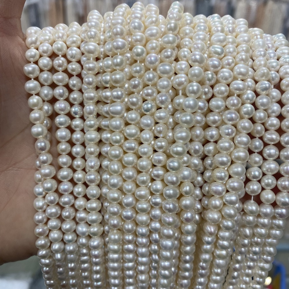 5-6mm Natural Freshwater Pearl, Potato-Shaped, High Luster, Almost Seamless, DIY Accessory