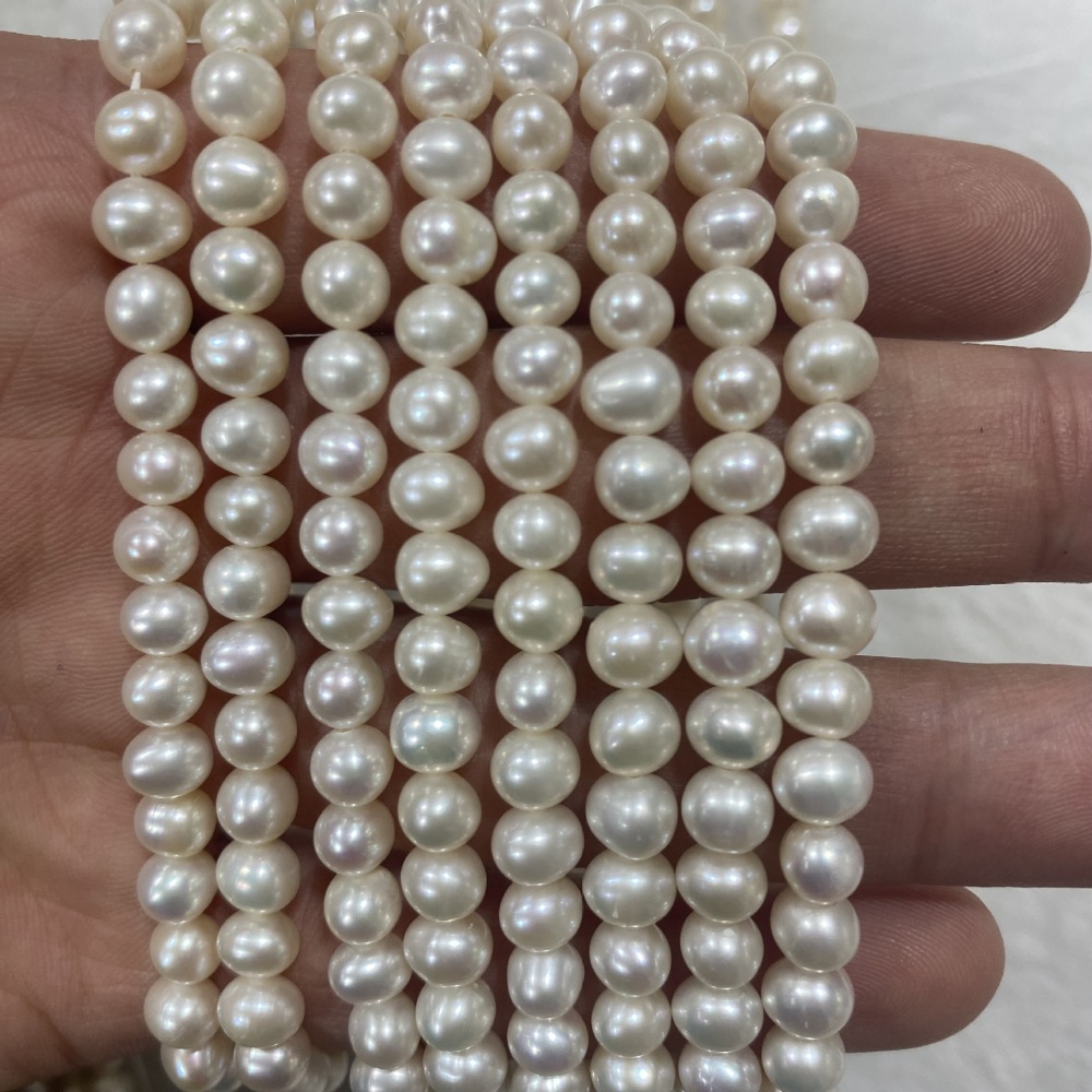 5-6mm Natural Freshwater Pearl, Potato-Shaped, High Luster, Almost Seamless, DIY Accessory