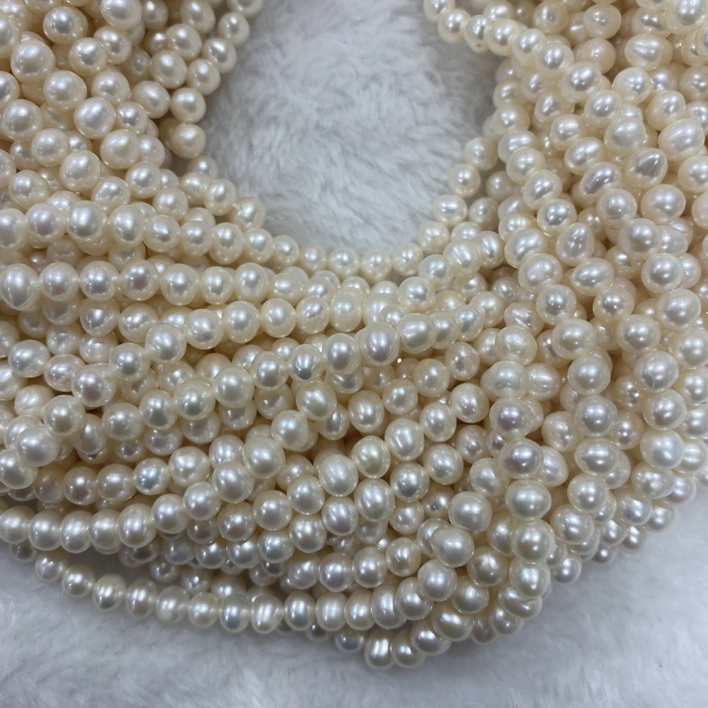 5-6mm Natural Freshwater Pearl, Potato-Shaped, High Luster, Almost Seamless, DIY Accessory