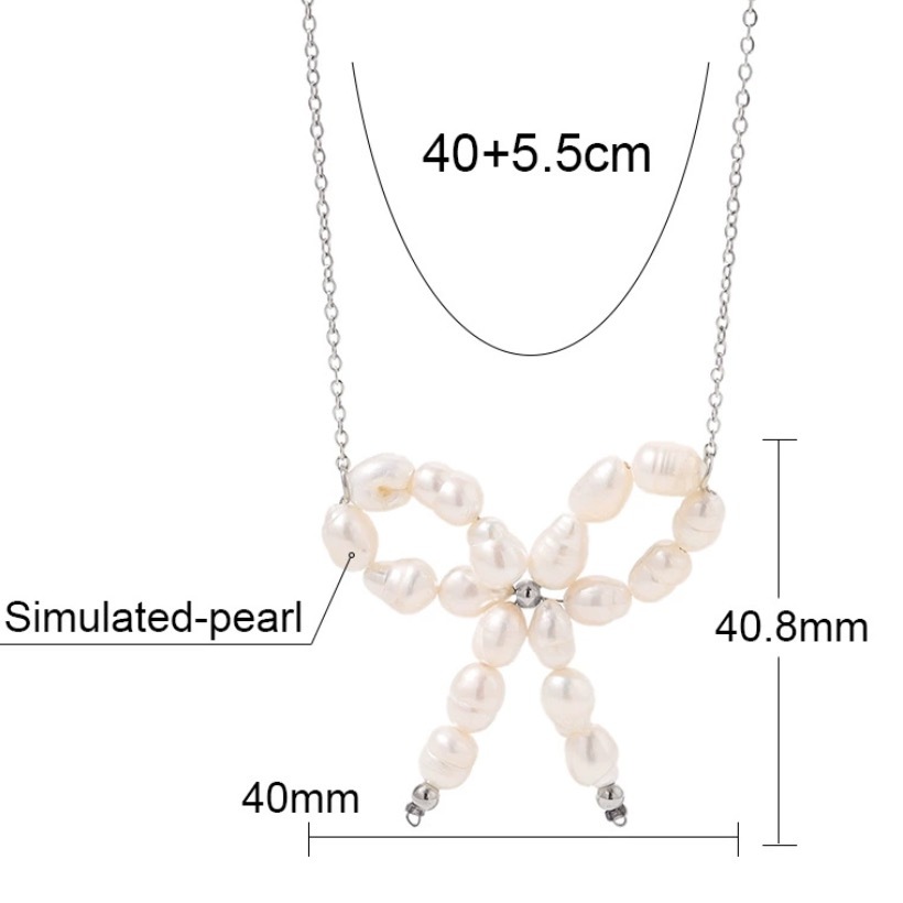 Stainless steel + natural pearl bow necklace