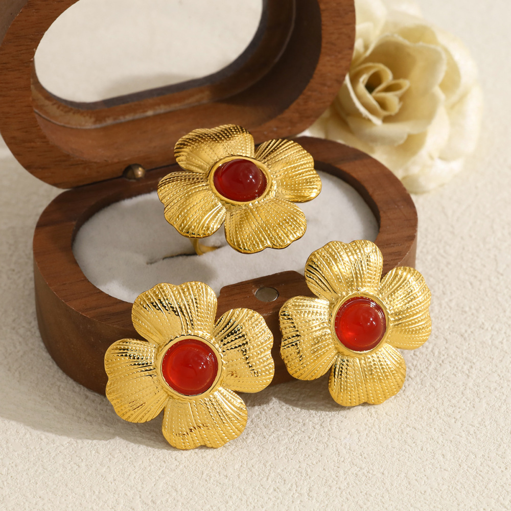 Stainless steel and natural red agate earrings