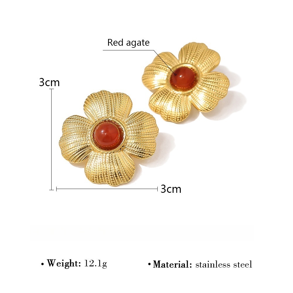 Stainless steel and natural red agate earrings