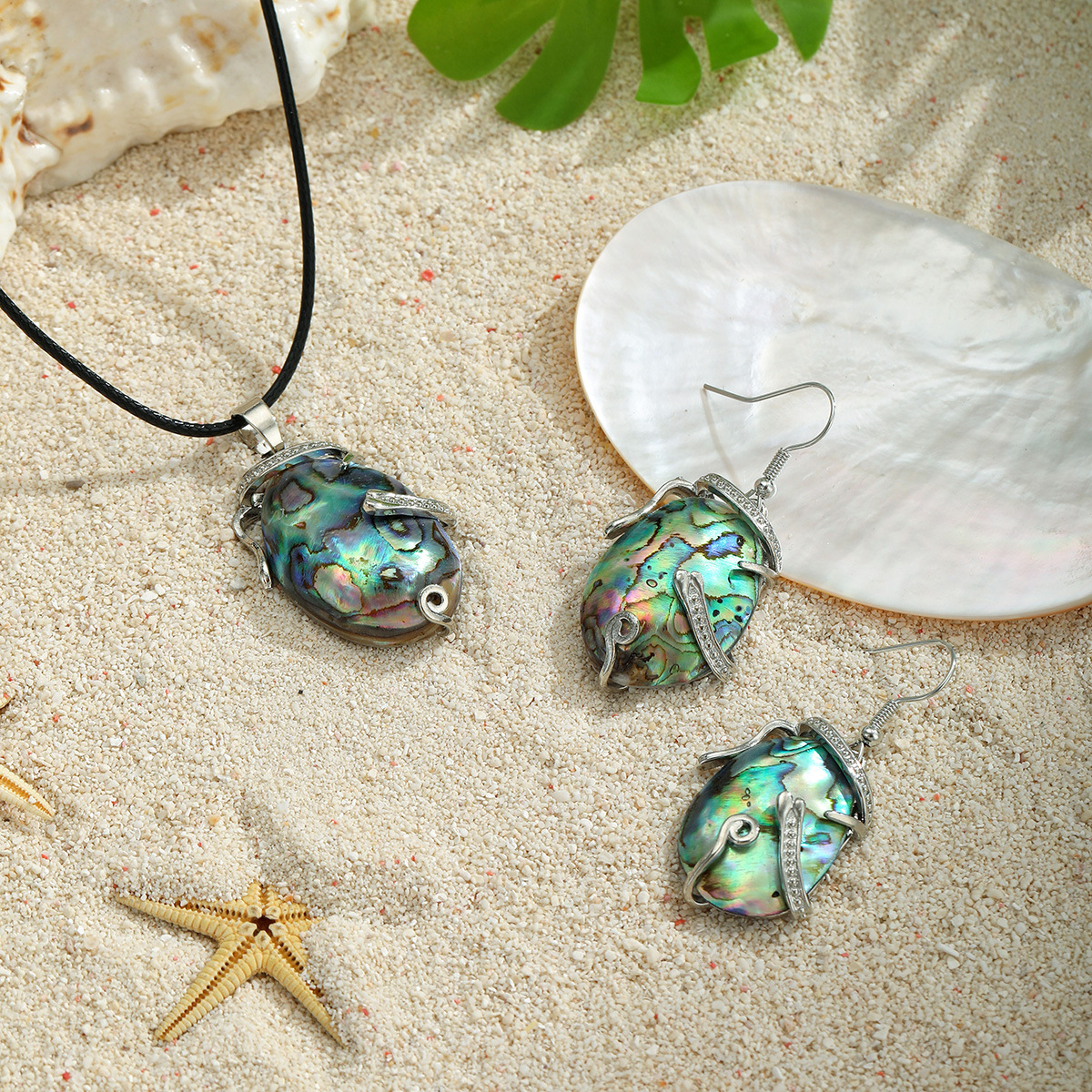 MYK1883-Hot-selling natural abalone shell geometric necklace and earring jewelry set