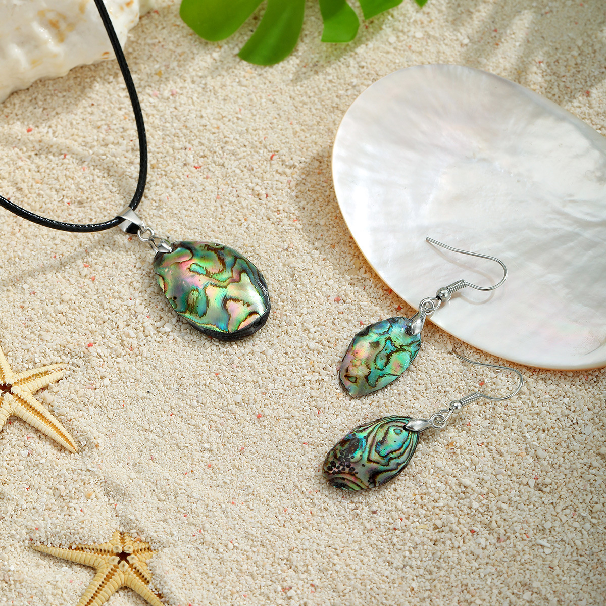 MYK1883-Hot-selling natural abalone shell geometric necklace and earring jewelry set