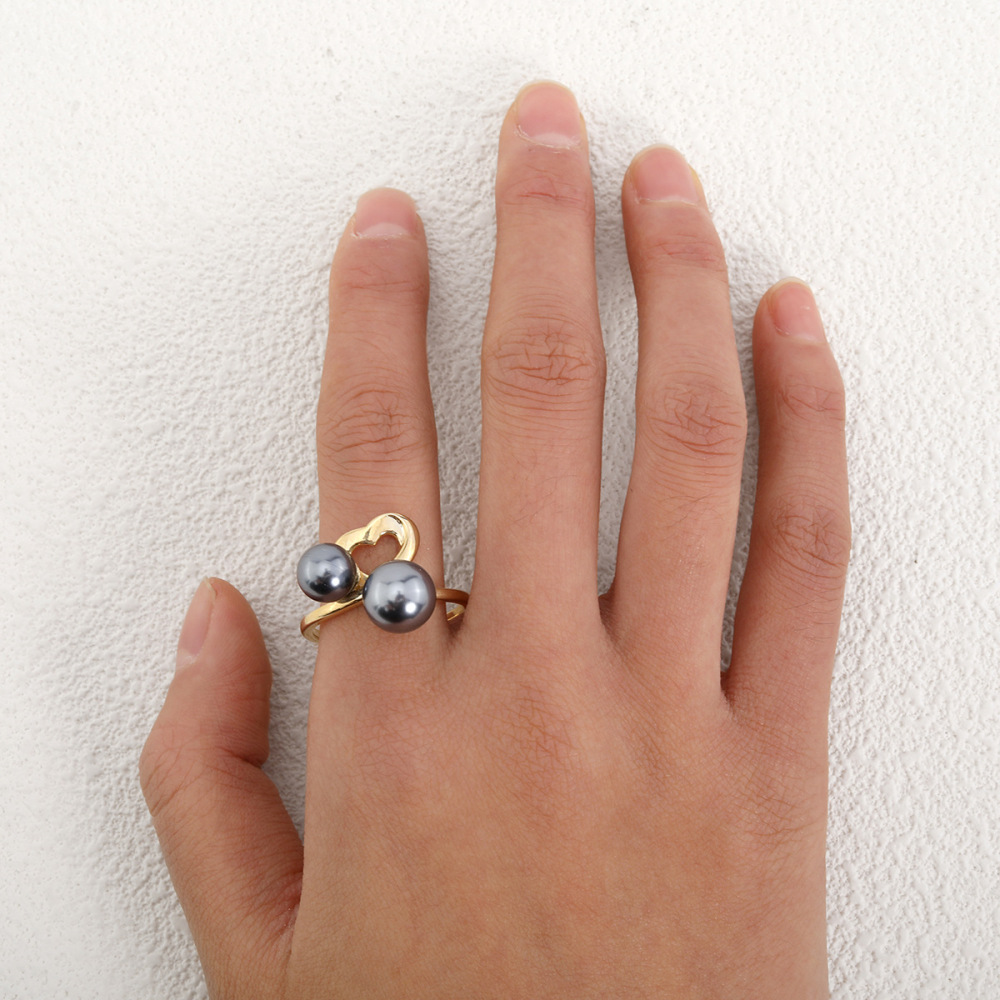 MYK1869-Hawaii map pearl heart ring, niche design, gold-plated, unique ring