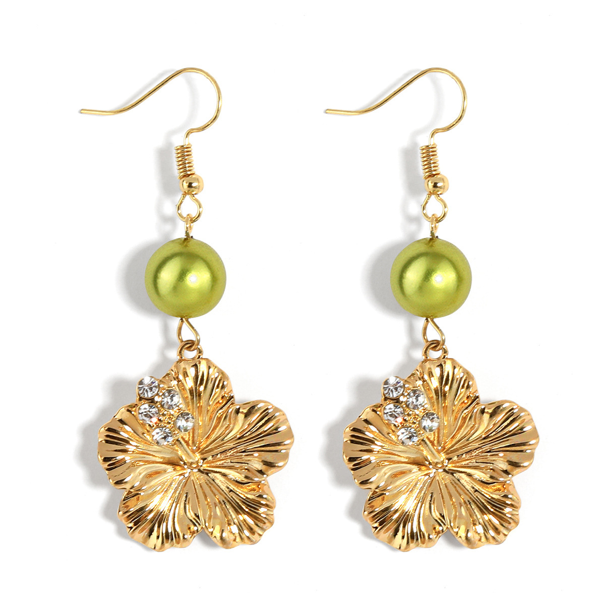 MYK1876-Hawaiian chic rhinestone frangipani pearl earrings