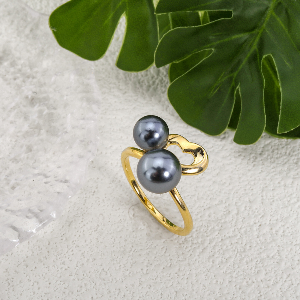 MYK1869-Hawaii map pearl heart ring, niche design, gold-plated, unique ring