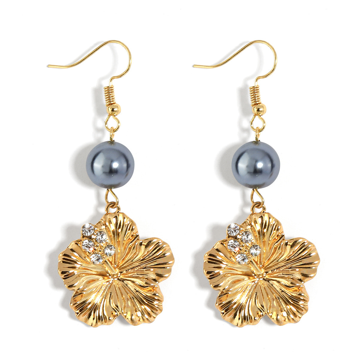 MYK1876-Hawaiian chic rhinestone frangipani pearl earrings