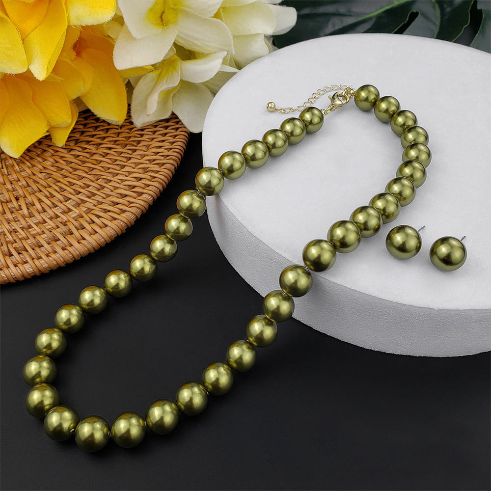 MYK1882-12mm Premium High-Gloss Multi-Color Natural Mother-of-Pearl Necklace and Earring Jewelry Set