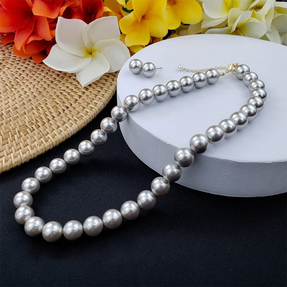 MYK1882-12mm Premium High-Gloss Multi-Color Natural Mother-of-Pearl Necklace and Earring Jewelry Set