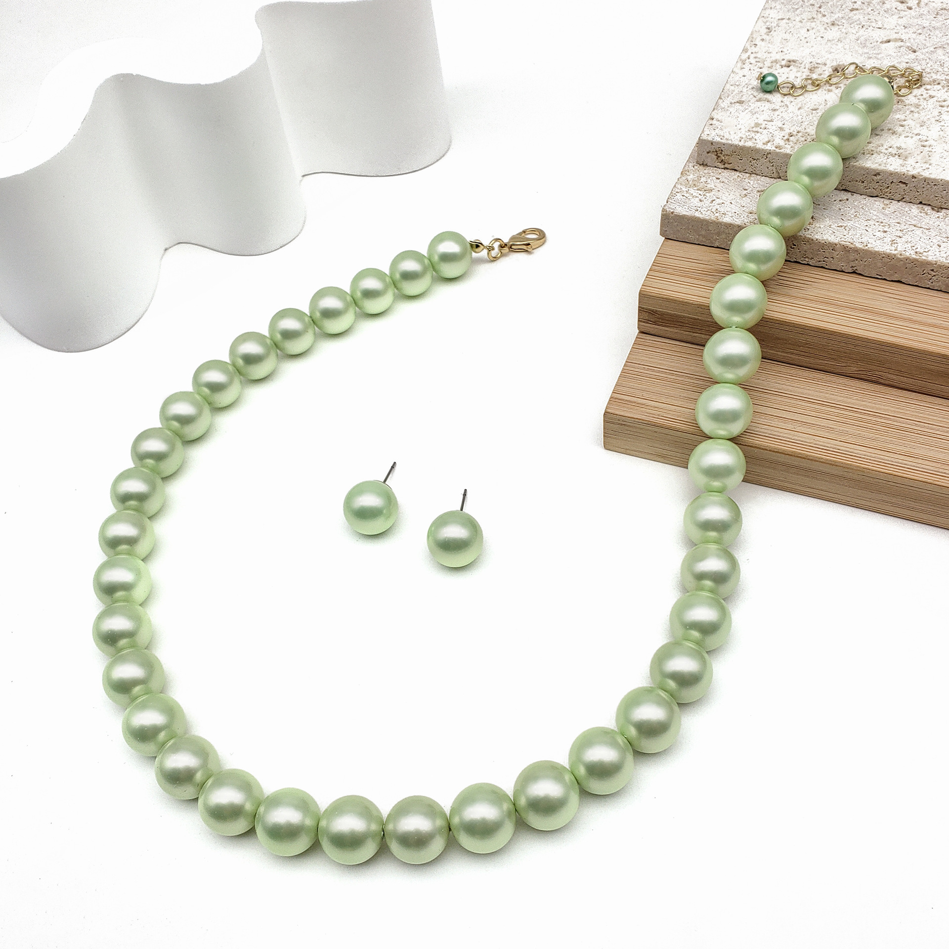 MYK1882-12mm Premium High-Gloss Multi-Color Natural Mother-of-Pearl Necklace and Earring Jewelry Set