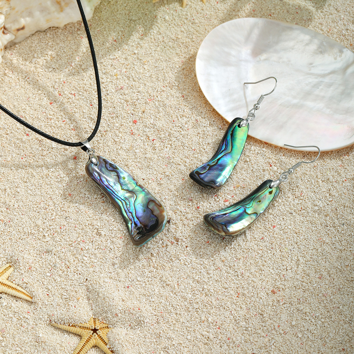 MYK1883-Hot-selling natural abalone shell geometric necklace and earring jewelry set