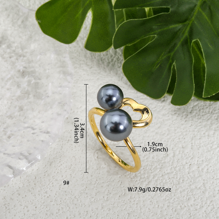 MYK1869-Hawaii map pearl heart ring, niche design, gold-plated, unique ring