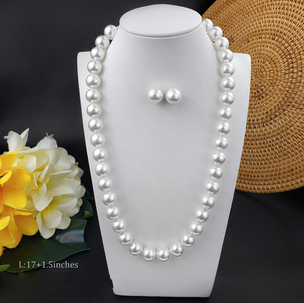 MYK1882-12mm Premium High-Gloss Multi-Color Natural Mother-of-Pearl Necklace and Earring Jewelry Set
