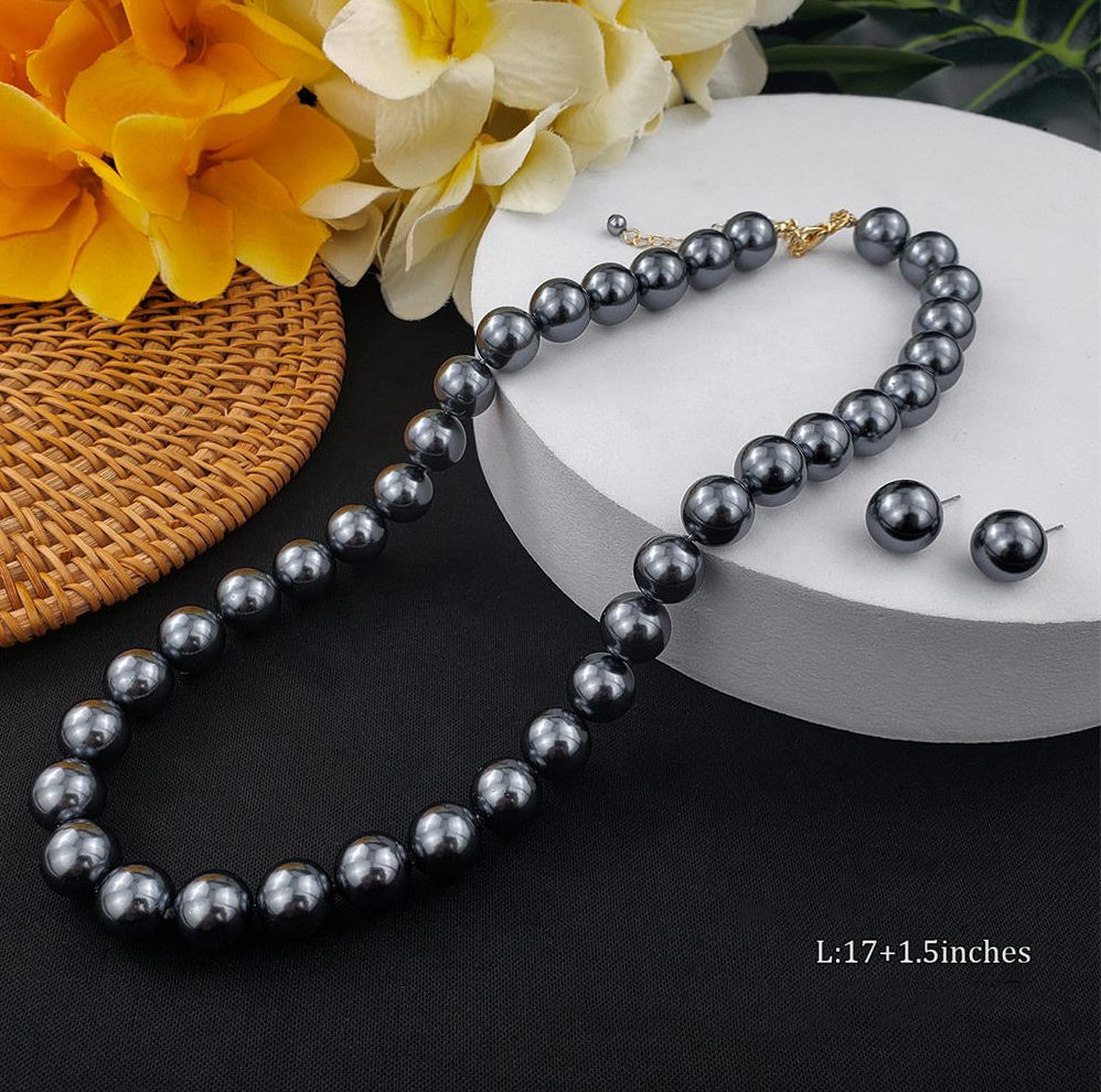 MYK1882-12mm Premium High-Gloss Multi-Color Natural Mother-of-Pearl Necklace and Earring Jewelry Set