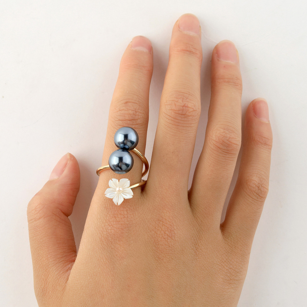 MYK1887-Copper adjustable freshwater pearl shell ring